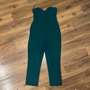 Express Dark Green Strapless Jumpsuit
